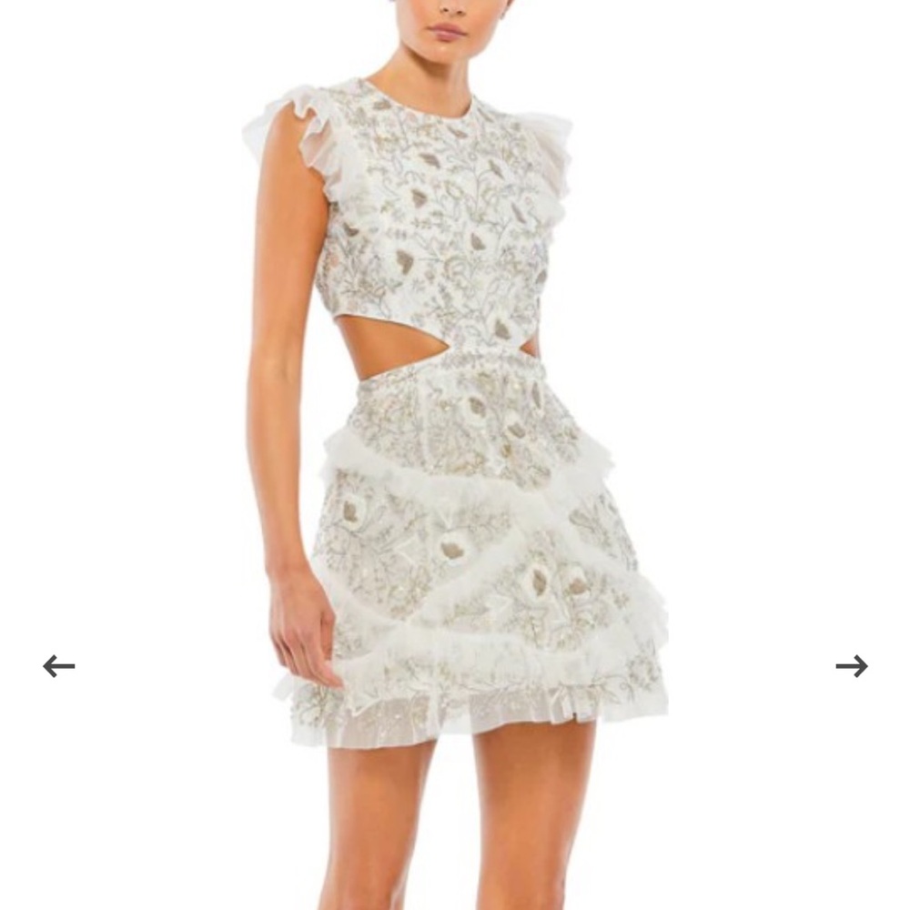 Mac Duggal Embroidered Cut-Out Minidress (Ivory)
